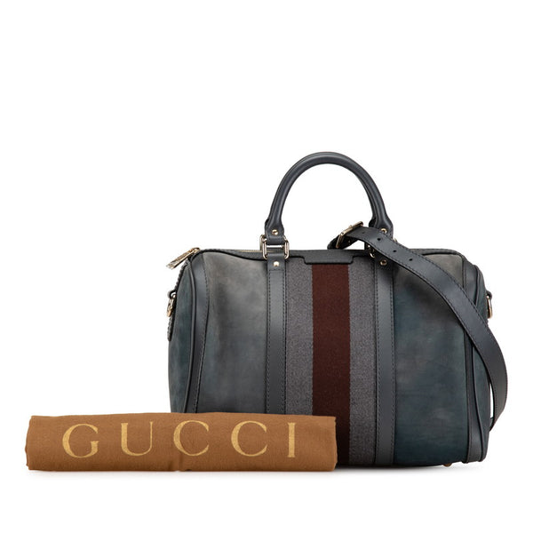 グッチ GGキャンバス シェリーライン ボストンバッグ ショルダーバッグ 2WAY 247205 グレー ブラウン キャンバス レザー レディース GUCCI 【中古】