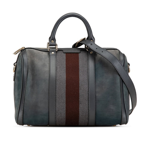 グッチ GGキャンバス シェリーライン ボストンバッグ ショルダーバッグ 2WAY 247205 グレー ブラウン キャンバス レザー レディース GUCCI 【中古】