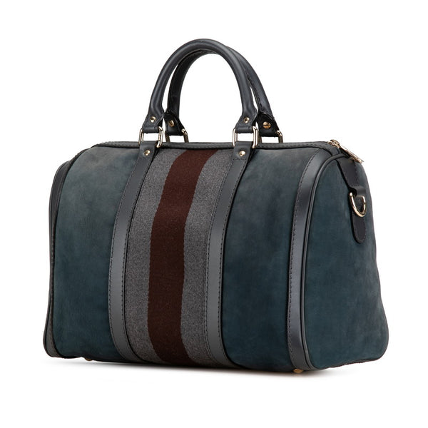 グッチ GGキャンバス シェリーライン ボストンバッグ ショルダーバッグ 2WAY 247205 グレー ブラウン キャンバス レザー レディース GUCCI 【中古】