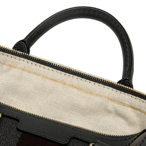 グッチ GGキャンバス シェリーライン ボストンバッグ ショルダーバッグ 2WAY 247205 グレー ブラウン キャンバス レザー レディース GUCCI 【中古】