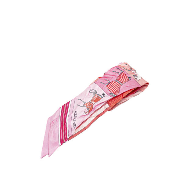 エルメス ツイリー 馬 スカーフ ピンク レッド マルチカラー シルク レディース HERMES 【中古】