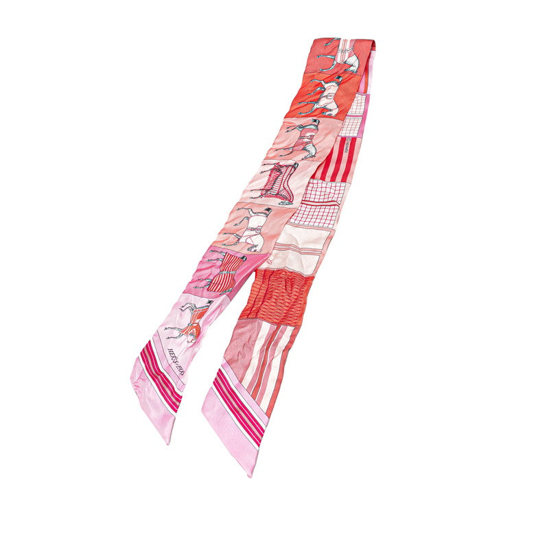 エルメス ツイリー 馬 スカーフ ピンク レッド マルチカラー シルク レディース HERMES 【中古】