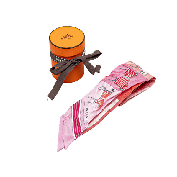 エルメス ツイリー 馬 スカーフ ピンク レッド マルチカラー シルク レディース HERMES 【中古】