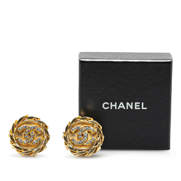 シャネル ココマーク ラウンド ラインストーン イヤリング ゴールド メッキ レディース CHANEL 【中古】
