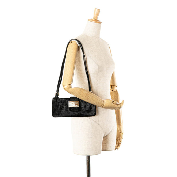 フェンディ マンマバケット ラインストーン ショルダーバッグ ブラック ハラコ レザー レディース FENDI 【中古】