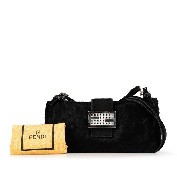 フェンディ マンマバケット ラインストーン ショルダーバッグ ブラック ハラコ レザー レディース FENDI 【中古】