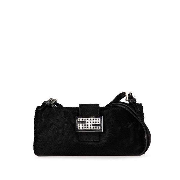 フェンディ マンマバケット ラインストーン ショルダーバッグ ブラック ハラコ レザー レディース FENDI 【中古】