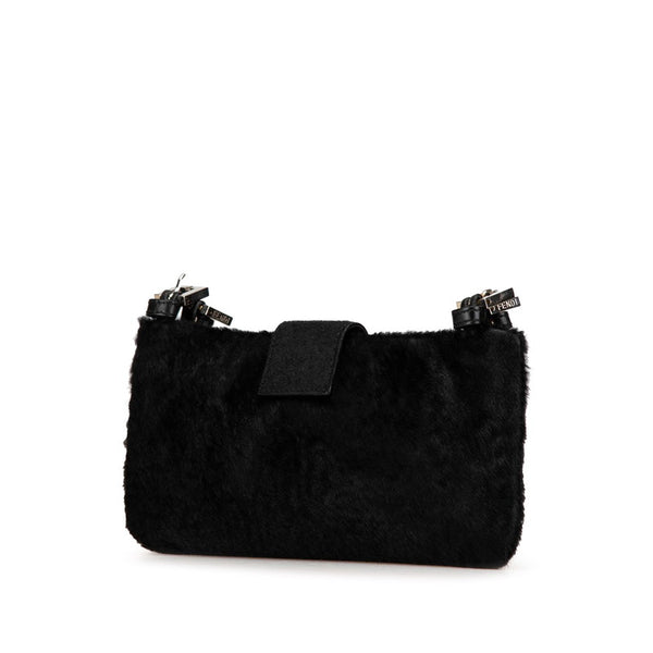 フェンディ マンマバケット ラインストーン ショルダーバッグ ブラック ハラコ レザー レディース FENDI 【中古】