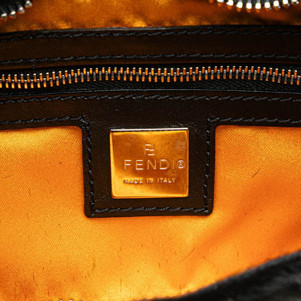 フェンディ マンマバケット ラインストーン ショルダーバッグ ブラック ハラコ レザー レディース FENDI 【中古】