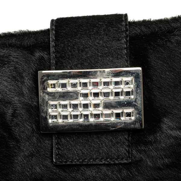 フェンディ マンマバケット ラインストーン ショルダーバッグ ブラック ハラコ レザー レディース FENDI 【中古】