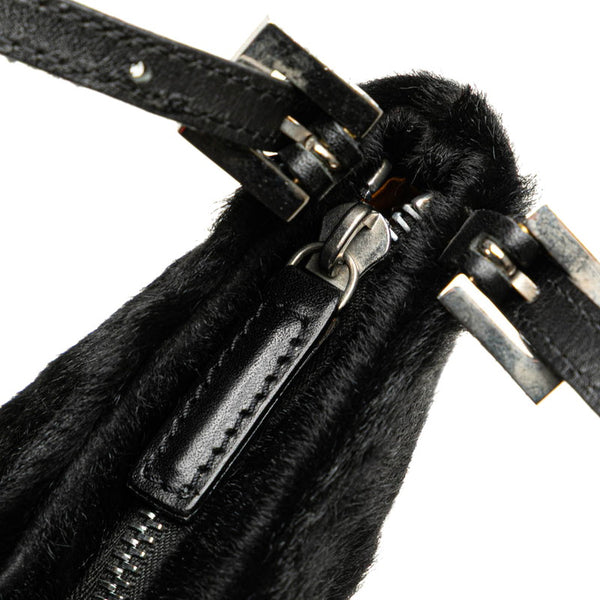 フェンディ マンマバケット ラインストーン ショルダーバッグ ブラック ハラコ レザー レディース FENDI 【中古】