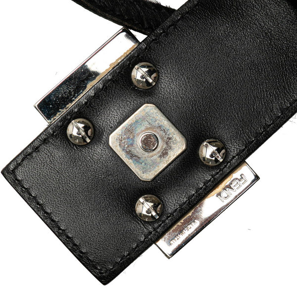 フェンディ マンマバケット ラインストーン ショルダーバッグ ブラック ハラコ レザー レディース FENDI 【中古】