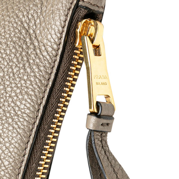 プラダ ロゴ 斜め掛け ショルダーバッグ 1BH050 エトーブ グレージュ レザー レディース PRADA 【中古】