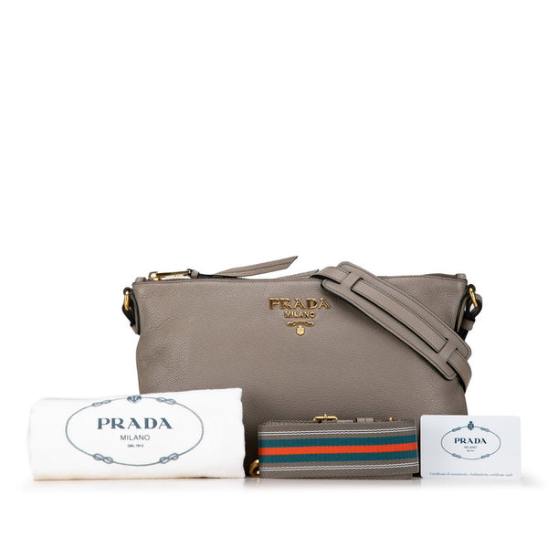 プラダ ロゴ 斜め掛け ショルダーバッグ 1BH050 エトーブ グレージュ レザー レディース PRADA 【中古】