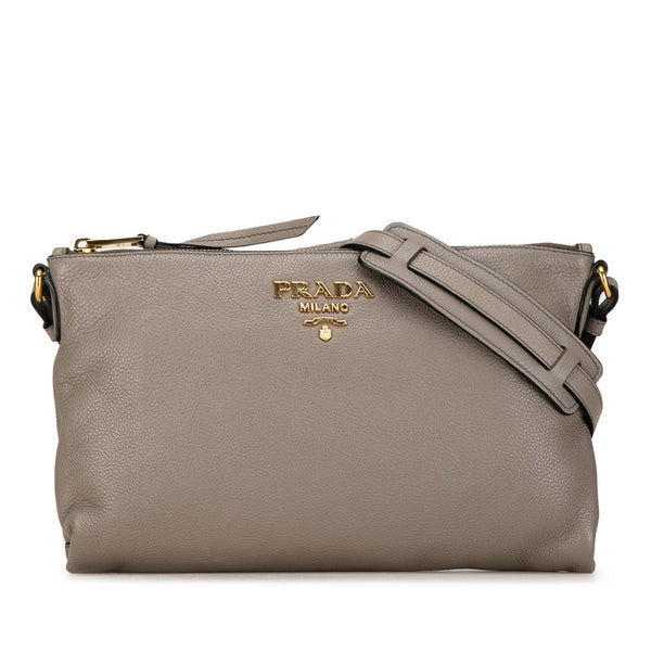 プラダ ロゴ 斜め掛け ショルダーバッグ 1BH050 エトーブ グレージュ レザー レディース PRADA 【中古】