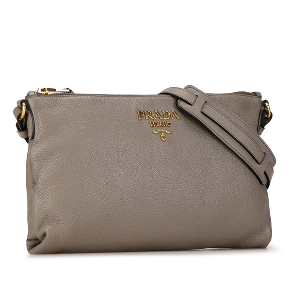 プラダ ロゴ 斜め掛け ショルダーバッグ 1BH050 エトーブ グレージュ レザー レディース PRADA 【中古】