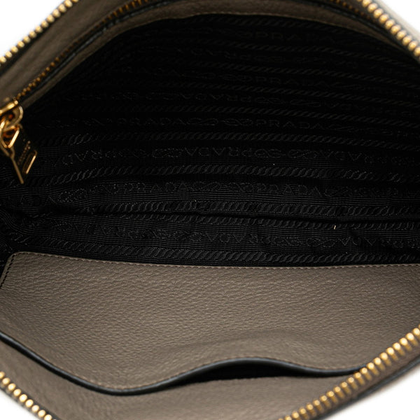 プラダ ロゴ 斜め掛け ショルダーバッグ 1BH050 エトーブ グレージュ レザー レディース PRADA 【中古】