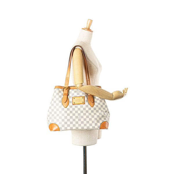 ルイ ヴィトン ダミエ アズール ハムステッドMM ショルダーバッグ トートバッグ N51206 ホワイト PVC レザー レディース LOUIS VUITTON 【中古】