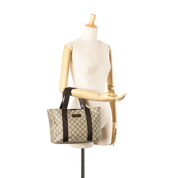 グッチ GGスプリーム ハンドバッグ 141976 ベージュ ブラウン PVC レザー レディース GUCCI 【中古】