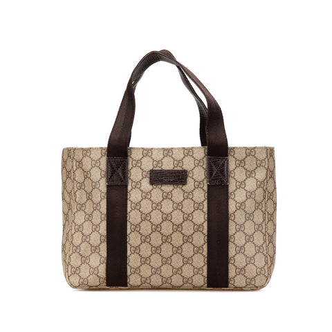 グッチ GGスプリーム ハンドバッグ 141976 ベージュ ブラウン PVC レザー レディース GUCCI 【中古】