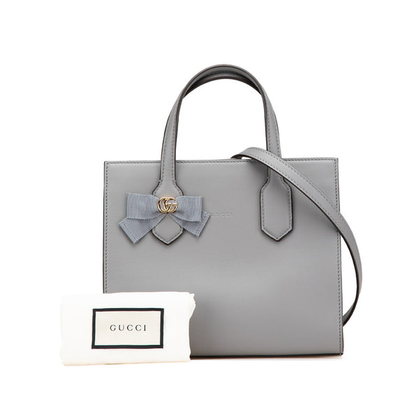 グッチ GGリボン ハンドバッグ ショルダーバッグ 2WAY 443089 グレー レザー レディース GUCCI 【中古】