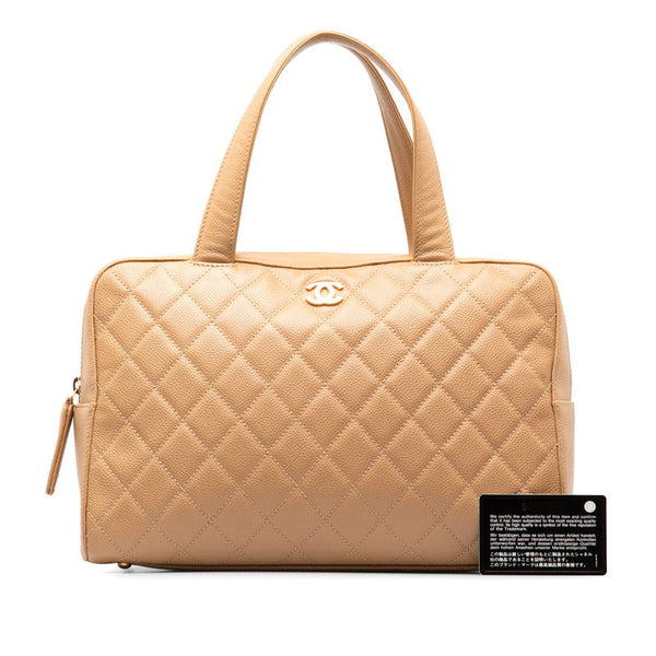 シャネル マトラッセ ココマーク ハンドバッグ ミニボストンバッグ べージュ キャビアスキン レディース CHANEL 【中古】