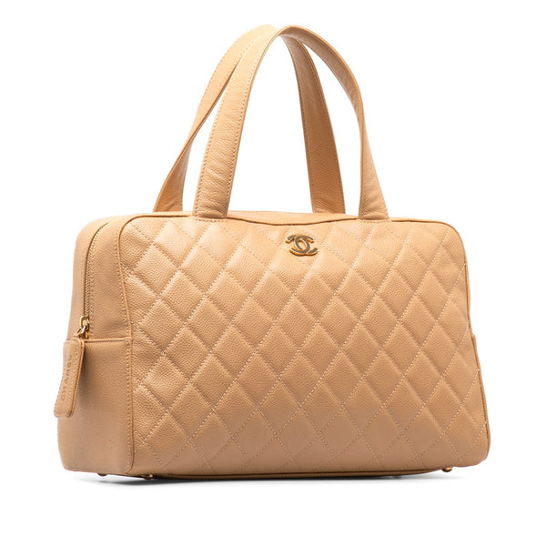 シャネル マトラッセ ココマーク ハンドバッグ ミニボストンバッグ べージュ キャビアスキン レディース CHANEL 【中古】