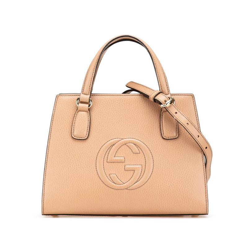 グッチ インターロッキングG ソーホー ハンドバッグ ショルダーバッグ 2WAY 607722 ベージュ レザー レディース GUCCI 【中古】