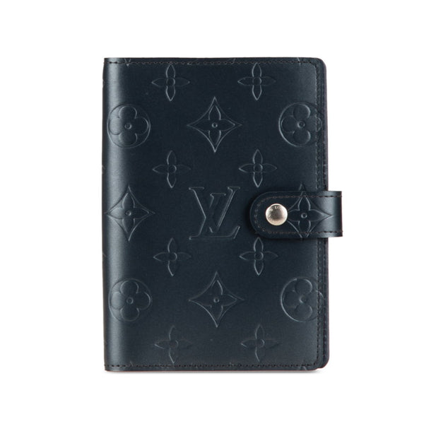 ルイ ヴィトン モノグラム マット アジェンダ PM 手帳カバー 6穴 R20935 ネイビー レザー メンズ LOUIS VUITTON 【中古】