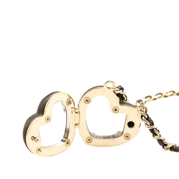 シャネル ココマーク ハート ミラー ロケットペンダント ネックレス ブラック ゴールド ラムスキン レディース CHANEL 【中古】