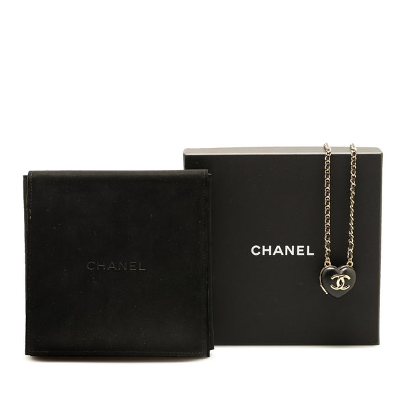 シャネル ココマーク ハート ミラー ロケットペンダント ネックレス ブラック ゴールド ラムスキン レディース CHANEL 【中古】