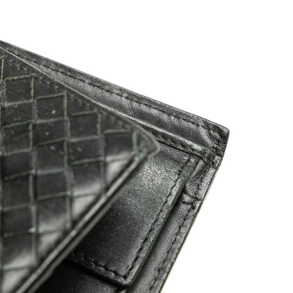 ボッテガヴェネタ イントレチャート 二つ折り財布 コンパクトウォレット ブラック レザー メンズ BOTTEGAVENETA 【中古】