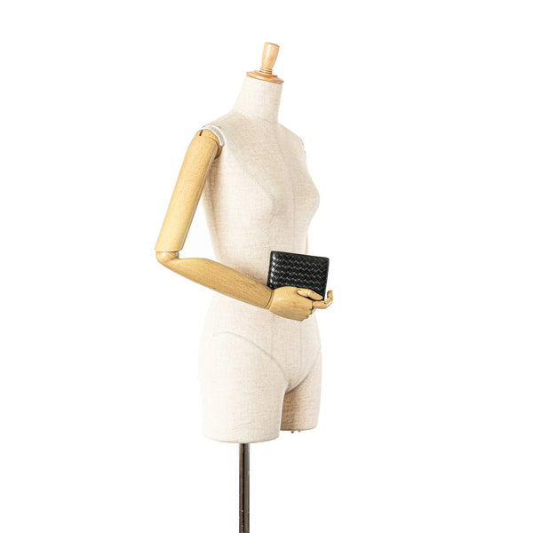 ボッテガヴェネタ イントレチャート 二つ折り財布 コンパクトウォレット ブラック レザー メンズ BOTTEGAVENETA 【中古】