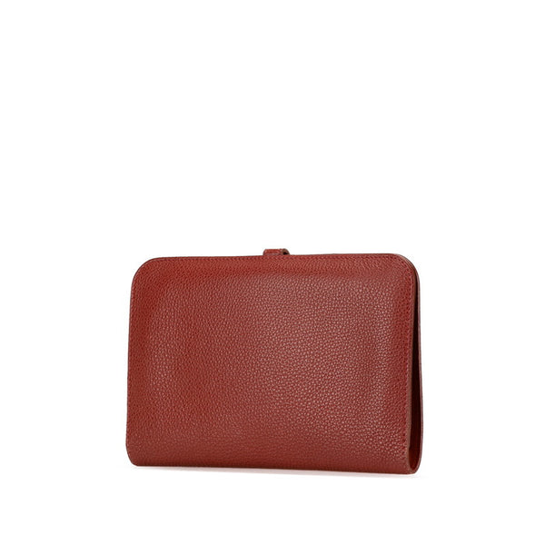 エルメス ドゴンデュオ ドゴンGM 長財布 レッド ブラウン トゴ レディース HERMES 【中古】