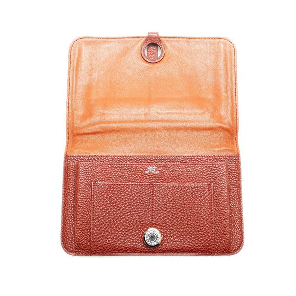 エルメス ドゴンデュオ ドゴンGM 長財布 レッド ブラウン トゴ レディース HERMES 【中古】