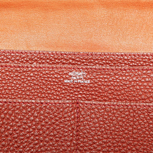 エルメス ドゴンデュオ ドゴンGM 長財布 レッド ブラウン トゴ レディース HERMES 【中古】
