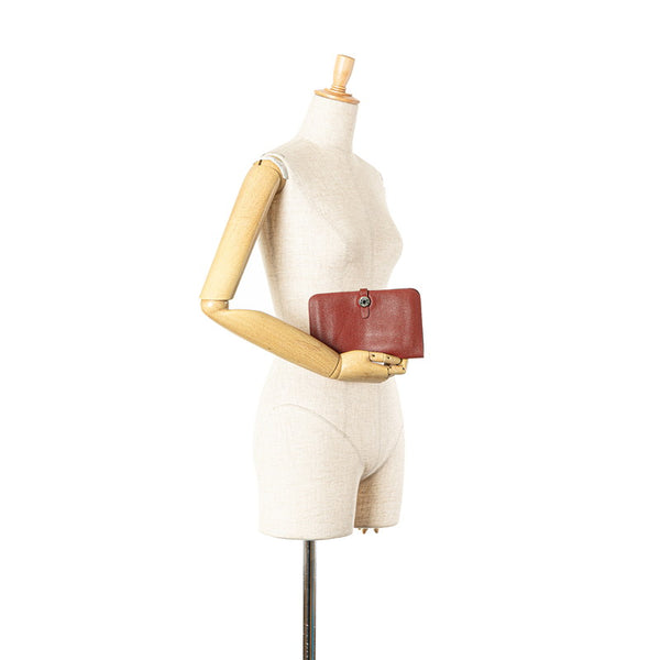 エルメス ドゴンデュオ ドゴンGM 長財布 レッド ブラウン トゴ レディース HERMES 【中古】