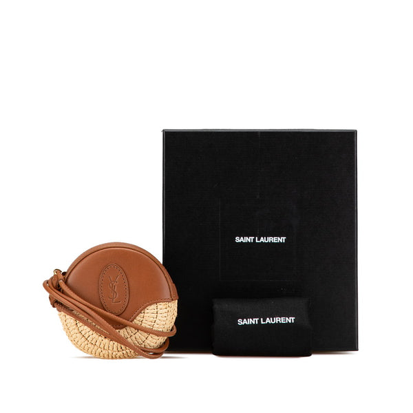 サンローラン カサンドラ 斜め掛け ミニショルダーバッグ ポシェット ベージュ ブラウン ラフィア レザー レディース SAINT LAURENT 【中古】