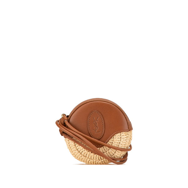 サンローラン カサンドラ 斜め掛け ミニショルダーバッグ ポシェット ベージュ ブラウン ラフィア レザー レディース SAINT LAURENT 【中古】
