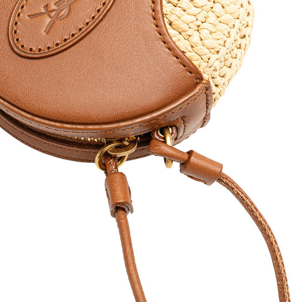 サンローラン カサンドラ 斜め掛け ミニショルダーバッグ ポシェット ベージュ ブラウン ラフィア レザー レディース SAINT LAURENT 【中古】