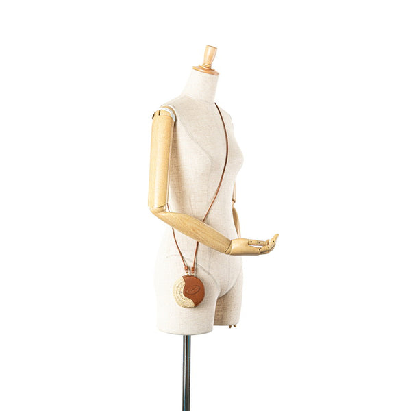 サンローラン カサンドラ 斜め掛け ミニショルダーバッグ ポシェット ベージュ ブラウン ラフィア レザー レディース SAINT LAURENT 【中古】