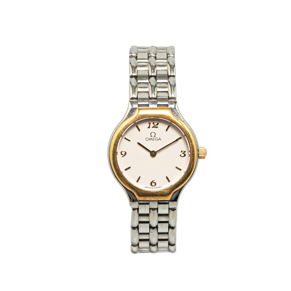 オメガ デビル シンボル 腕時計 クオーツ アイボリー文字盤 ステンレススチール レディース OMEGA 【中古】