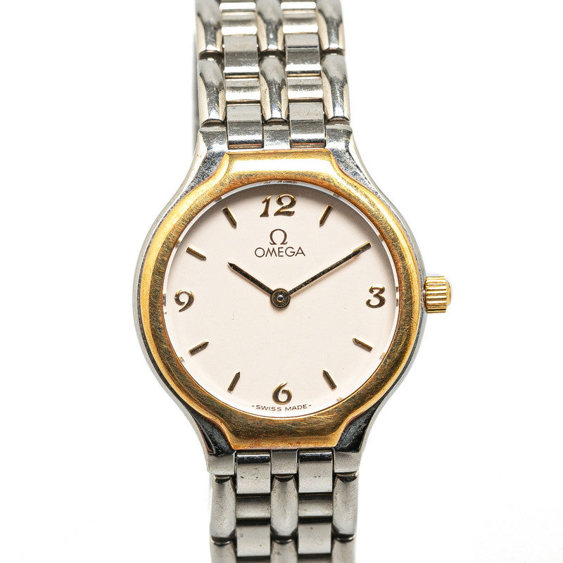 オメガ デビル シンボル 腕時計 クオーツ アイボリー文字盤 ステンレススチール レディース OMEGA 【中古】