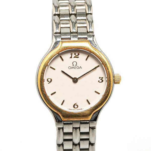 オメガ デビル シンボル 腕時計 クオーツ アイボリー文字盤 ステンレススチール レディース OMEGA 【中古】