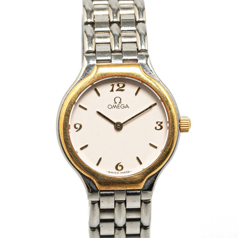 オメガ デビル シンボル 腕時計 クオーツ アイボリー文字盤 ステンレススチール レディース OMEGA 【中古】