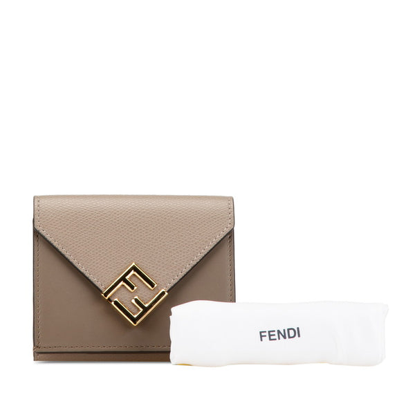 フェンディ FFダイヤモンド 三つ折り財布 コンパクトウォレット 8M0480 グレー レザー レディース FENDI 【中古】