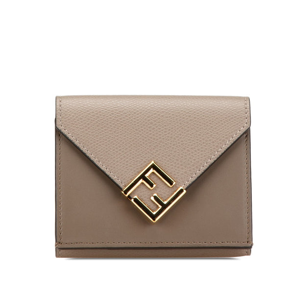 フェンディ FFダイヤモンド 三つ折り財布 コンパクトウォレット 8M0480 グレー レザー レディース FENDI 【中古】