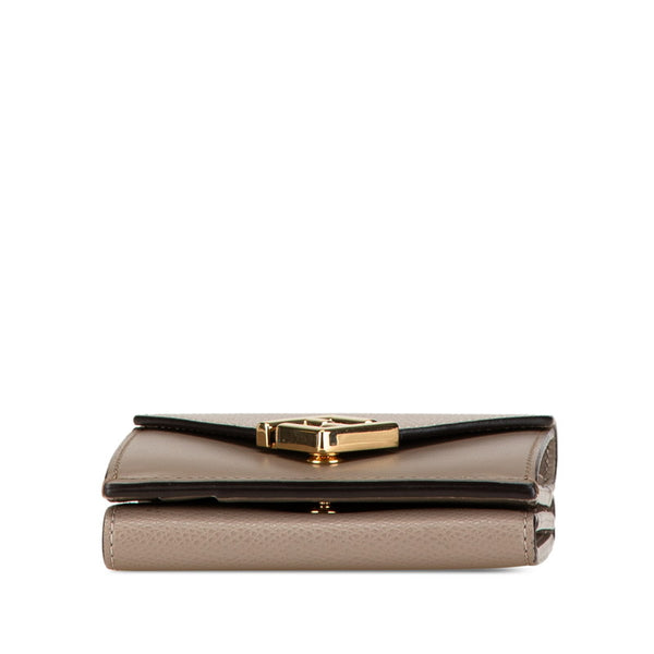 フェンディ FFダイヤモンド 三つ折り財布 コンパクトウォレット 8M0480 グレー レザー レディース FENDI 【中古】