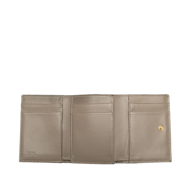 フェンディ FFダイヤモンド 三つ折り財布 コンパクトウォレット 8M0480 グレー レザー レディース FENDI 【中古】