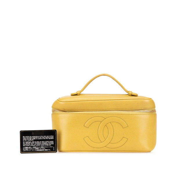 シャネル ココマーク ミラー付き バニティバッグ ハンドバッグ イエロー キャビアスキン レディース CHANEL 【中古】